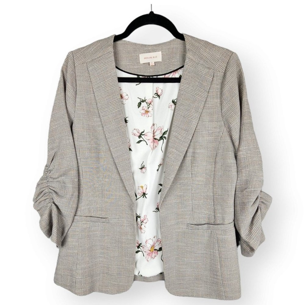 Skies Are Blue Small Womens Raja Gray Collarless Open Front Blazer Professional